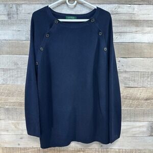 Lauren Ralph Lauren Womens Navy Blue Knit‎ Button Accent Pullover Sweater XL
